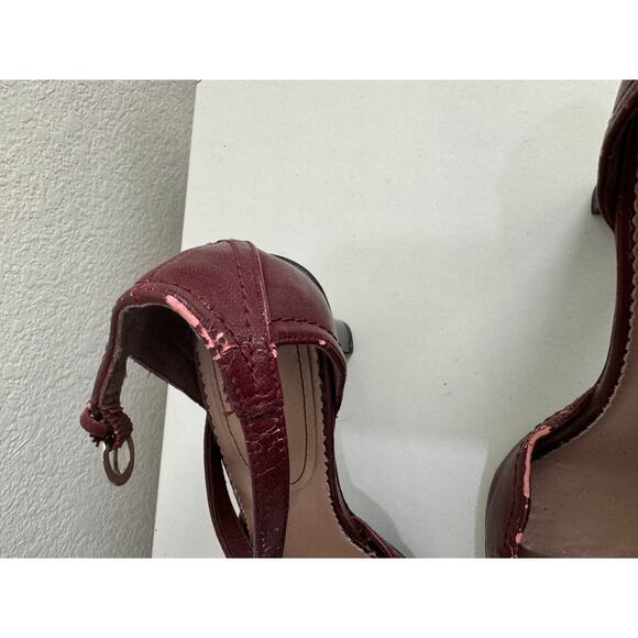 Vintage Women's Retro Highlights Maroon Leather Heel Sandal Size 6 - Picture 9 of 12